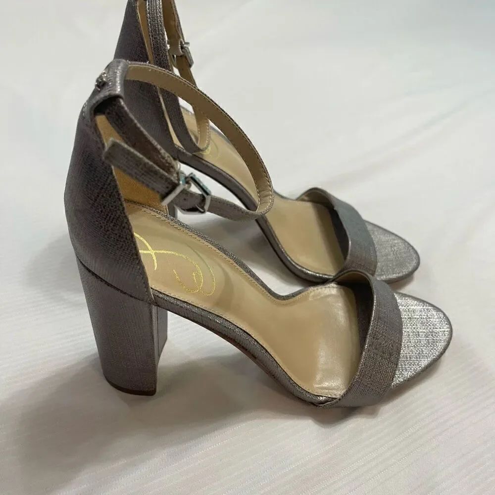Sam Edelman Yaro Pewter Block Heel Ankle Strap Sandals Pewter Women’s 9M New